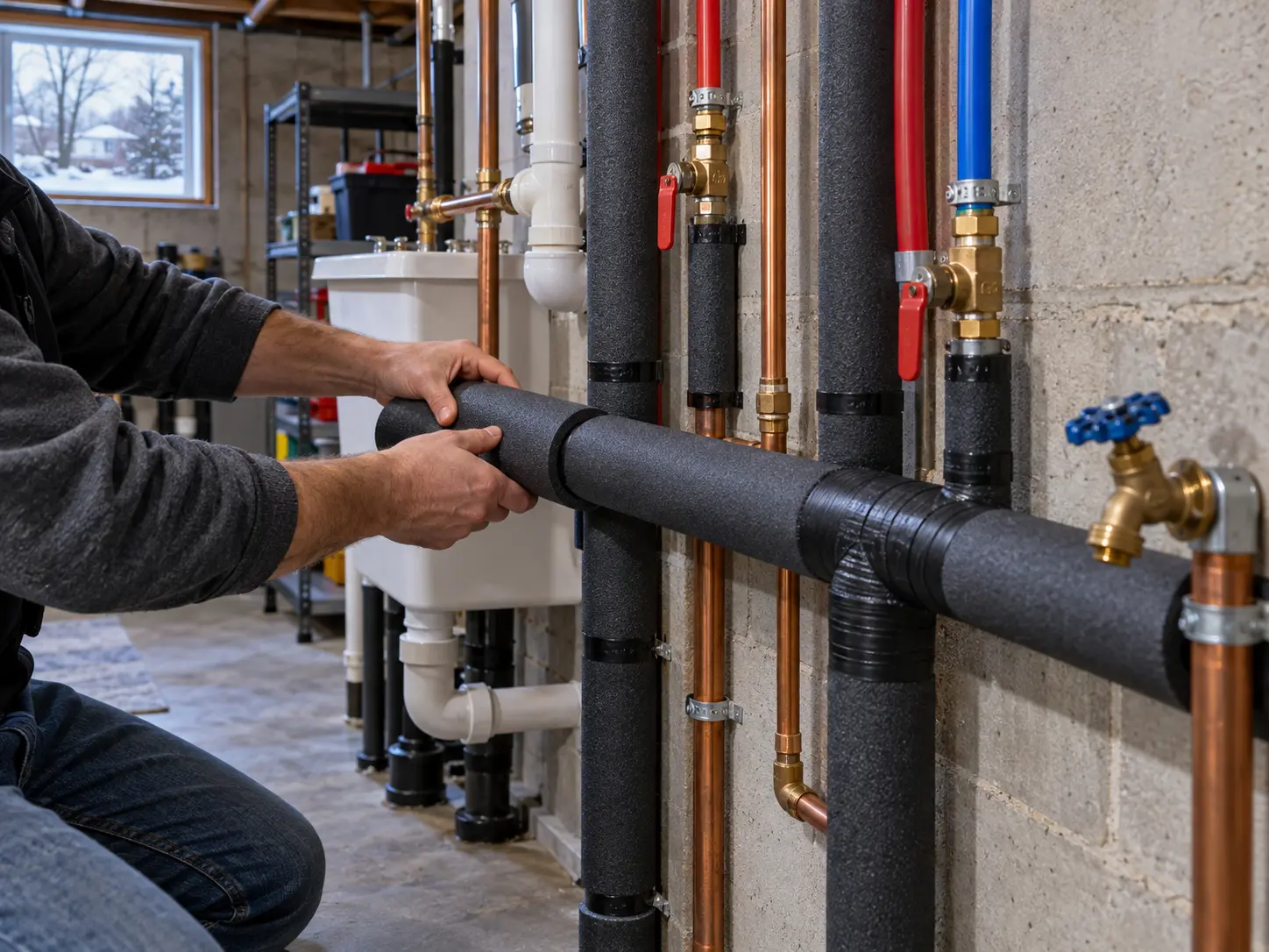 Winterizing pipes with foam insulation in a Bucks County home